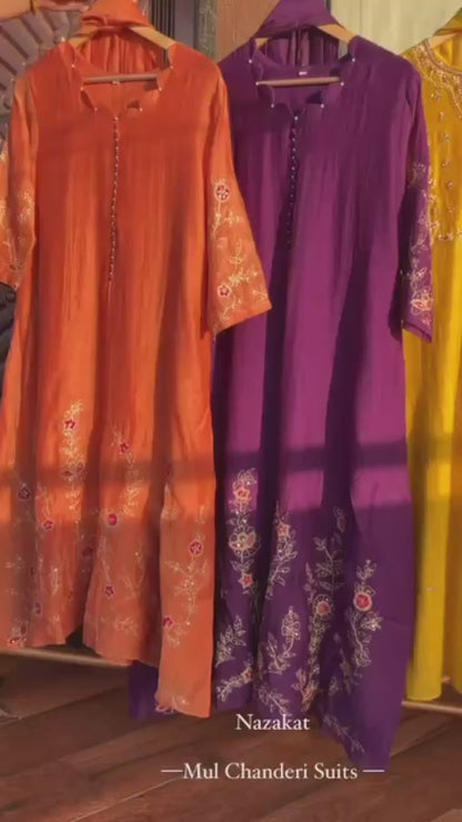 Zari worked Mul chanderi Suit Set