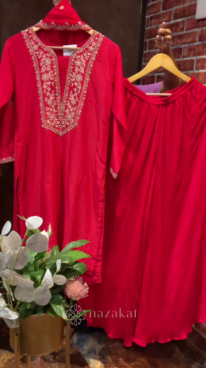 Mul Chanderi kurta with flary palazzo(plus size available)