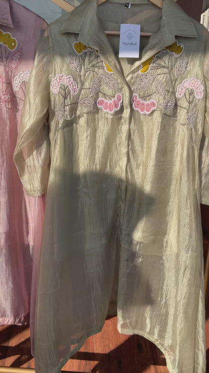 Paper silk co-ords with hand embroidery