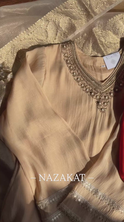 Bell sleeved Mul Chanderi Suit Set