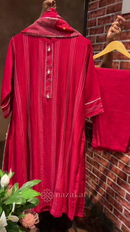 Bandhani dupatta with Mul chanderi suit set