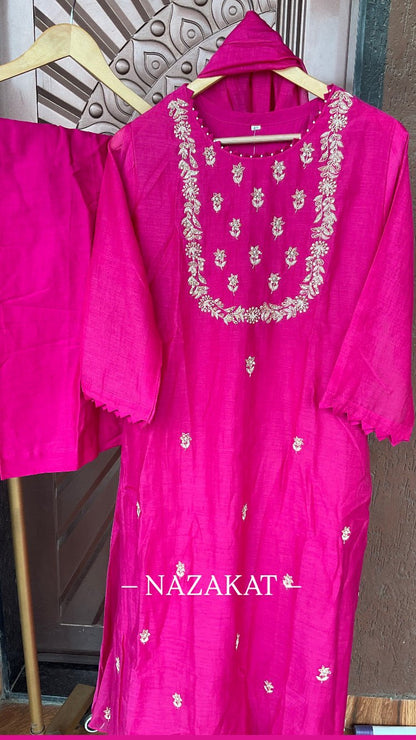 Round neck Mul Chanderi Suit Set - #nazakatjaipur#nazakat_jaipur