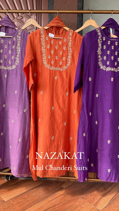 Round neck Mul Chanderi Suit Set - #nazakatjaipur#nazakat_jaipur
