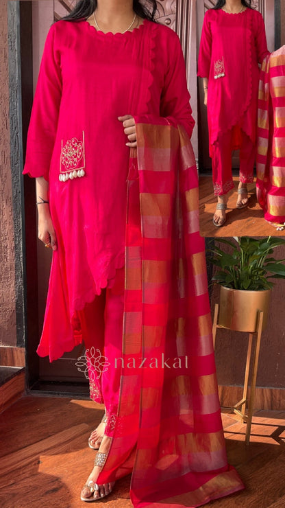 Silk three piece scallop Set - nazakatjaipurnazakat_jaipur