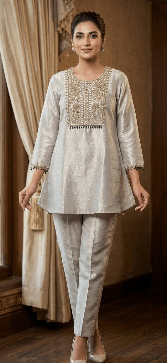 Tissue Co - ord with oxidized zardozi work(Customisable) - nazakatjaipurnazakat_jaipur