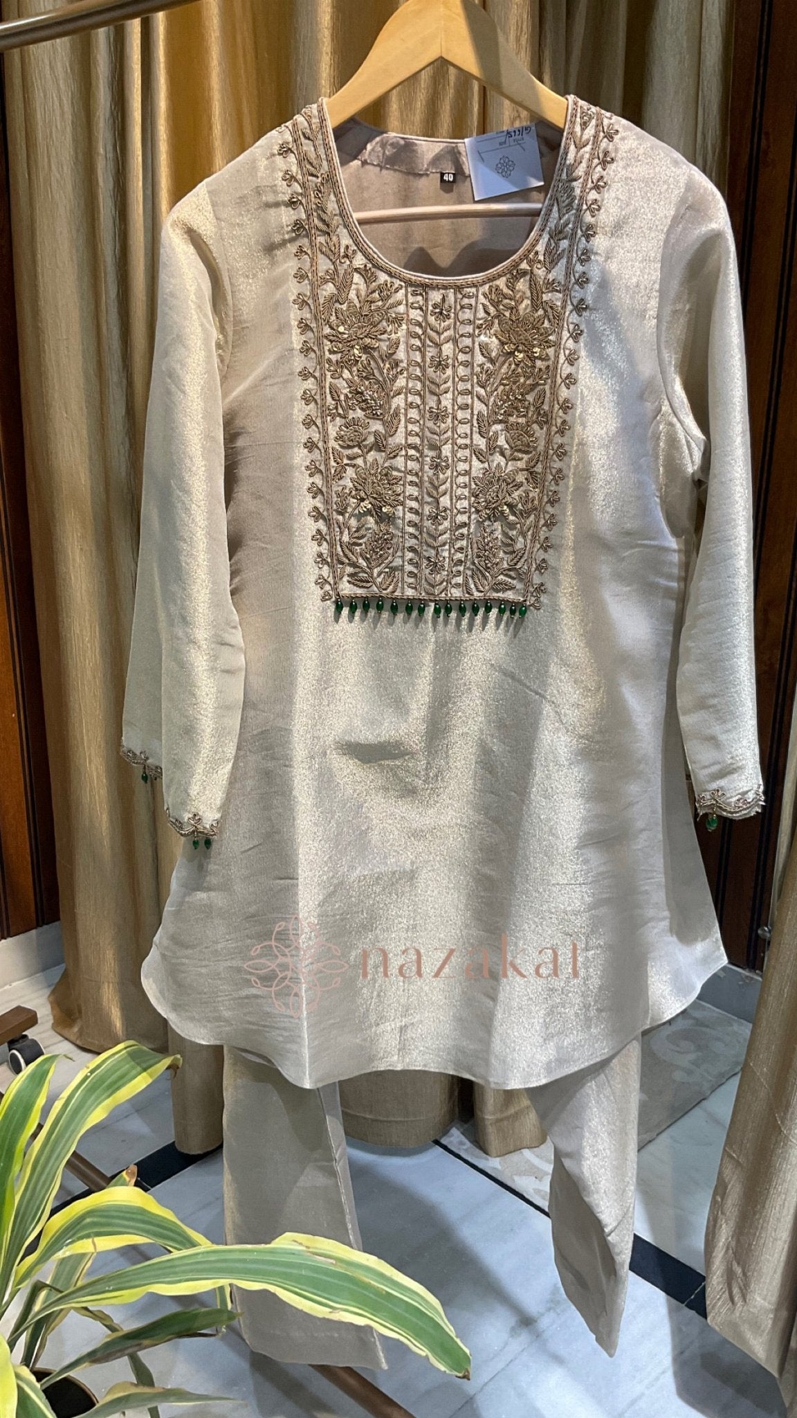 Tissue Co - ord with oxidized zardozi work(Customisable) - nazakatjaipurnazakat_jaipur