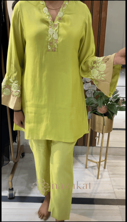 Two colors Bell sleeved Co - ord Set - nazakatjaipurnazakat_jaipur