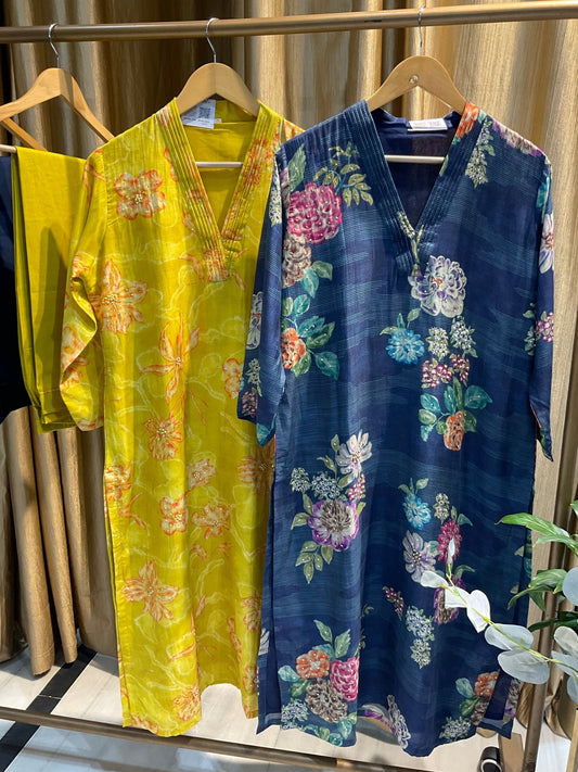 V - neck Muslin floral Co - ord Set - nazakatjaipurnazakat_jaipur