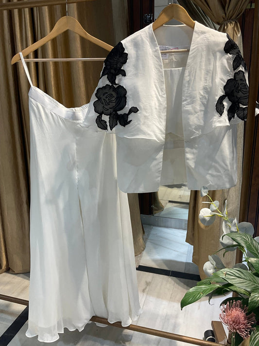 White Shrug Applique work Palazzo Set( Dispatch time - 20 - 30 days ) - nazakatjaipurnazakat_jaipur