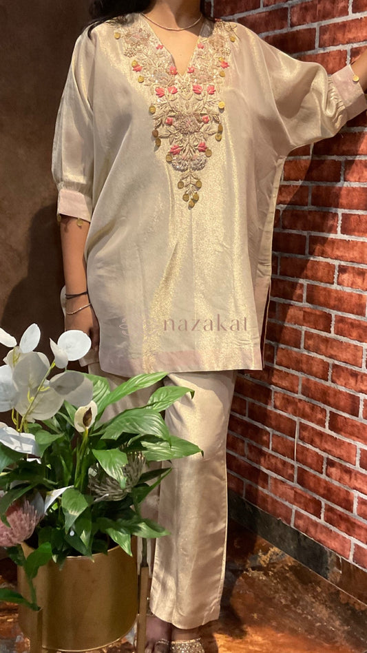Zardozi Tissue Kaftan Set(plus size on order) - nazakatjaipurnazakat_jaipur